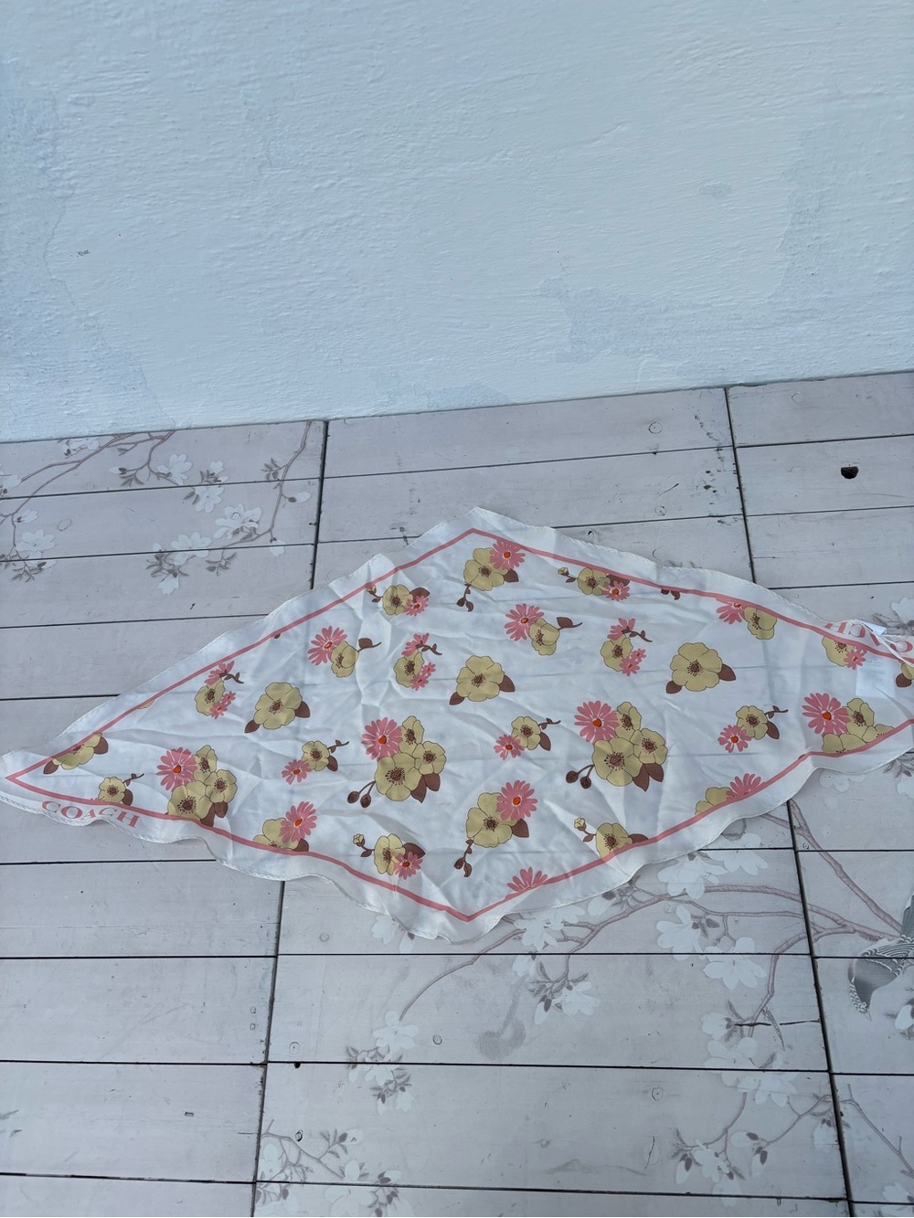 Coach Floral Silk Scarf in White, Pink & Yellow